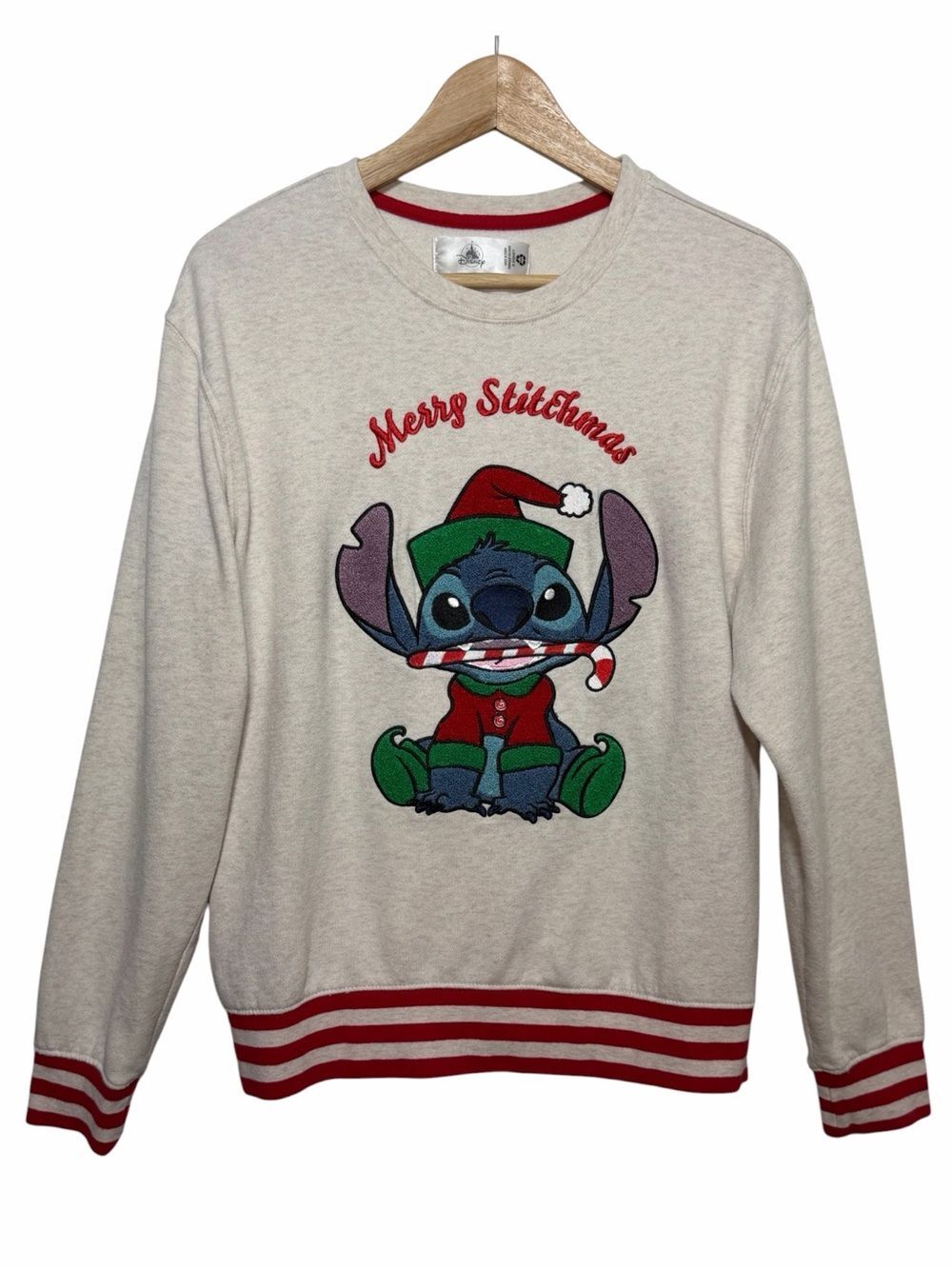 Disney Merry Stitchmas Embroidered Crew Fleece Lined Christmas Sweatshirt Size M